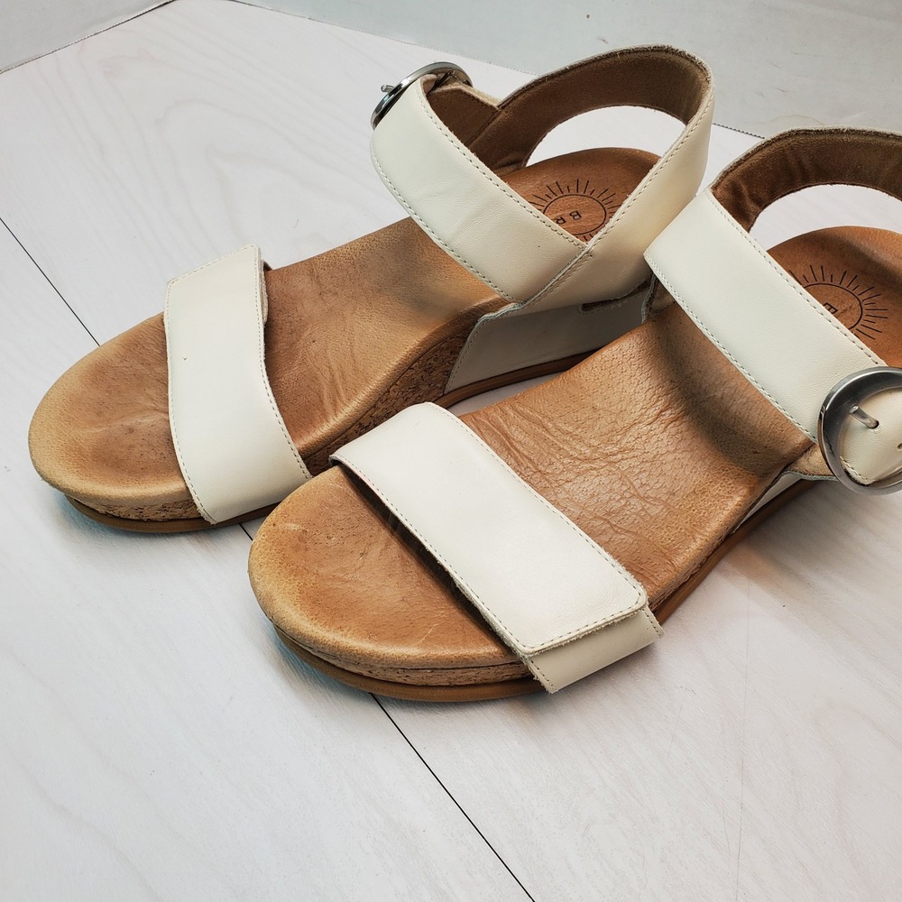 Brioso Huntley Cream Leather Cork Wedge Platform Sandals Womens 9M Brazil Boho